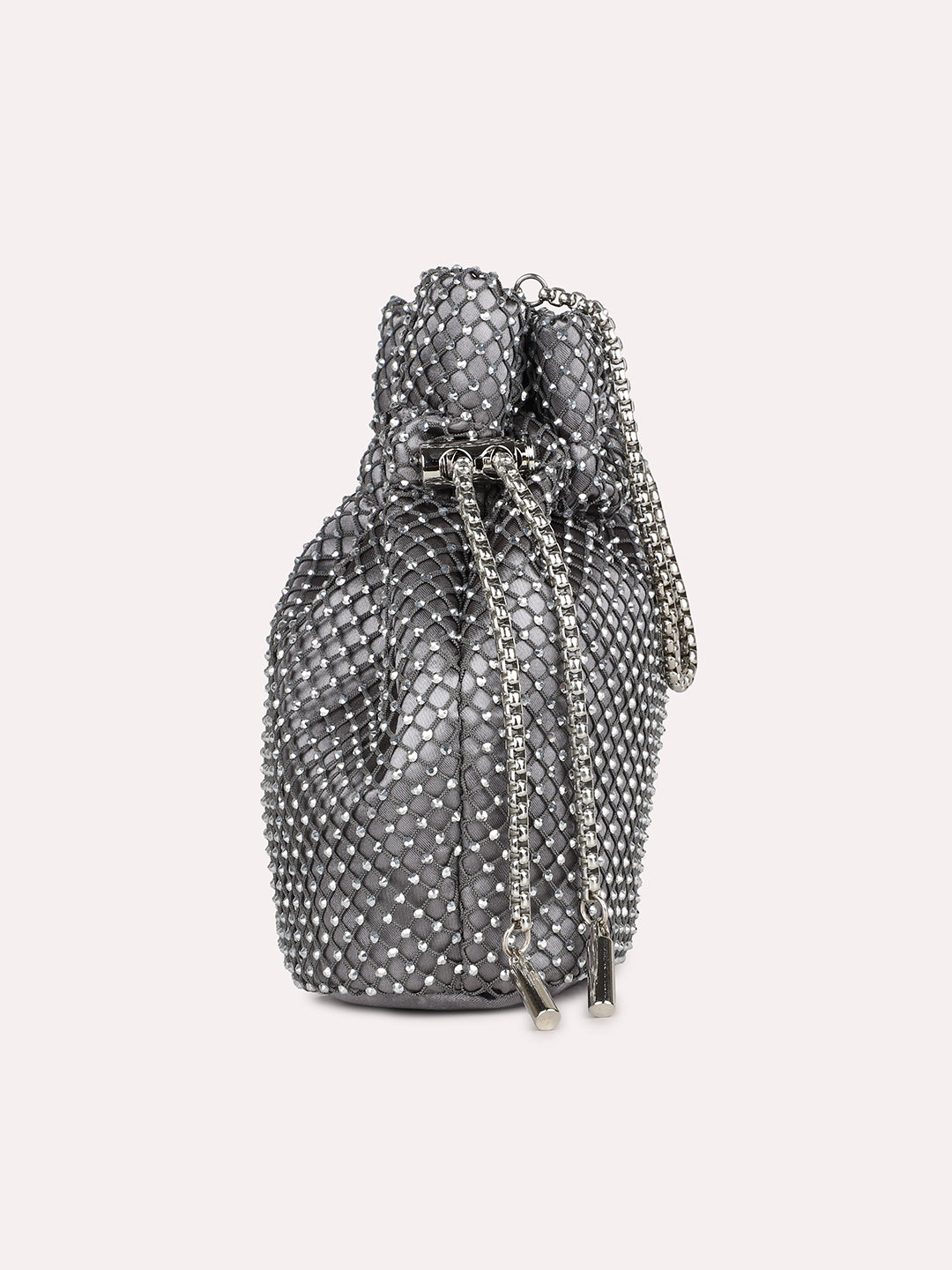 Womens Grey Embellished Pouch Potli