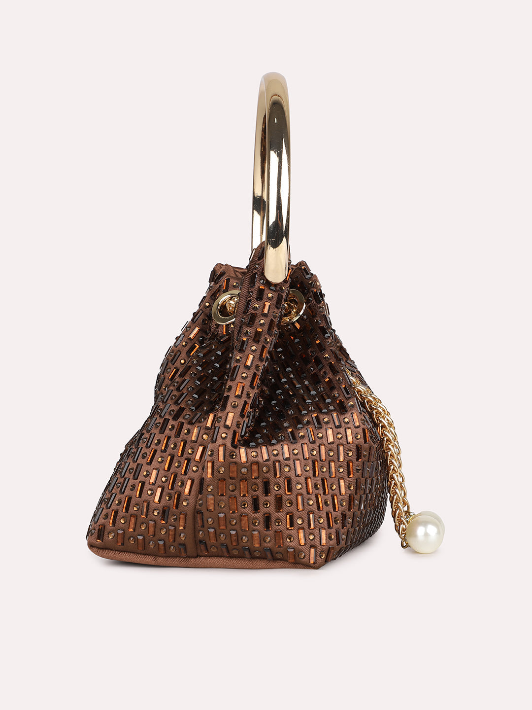 Womens Bronze Embellished Pouch Potli