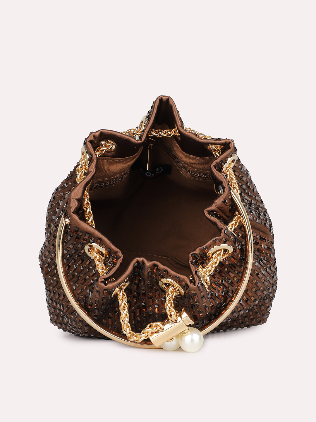 Womens Bronze Embellished Pouch Potli