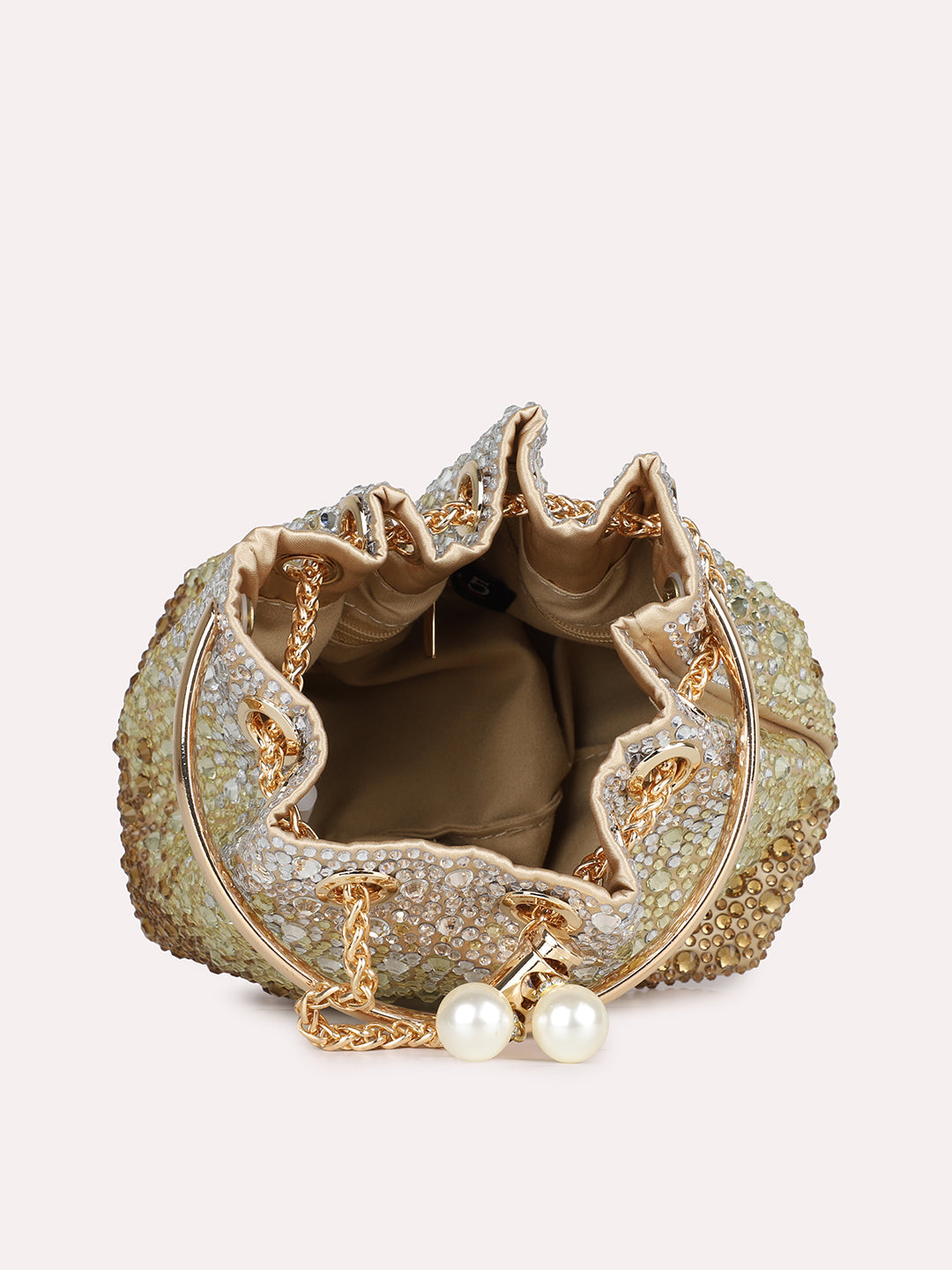 Womens Gold Embellished Pouch Potli