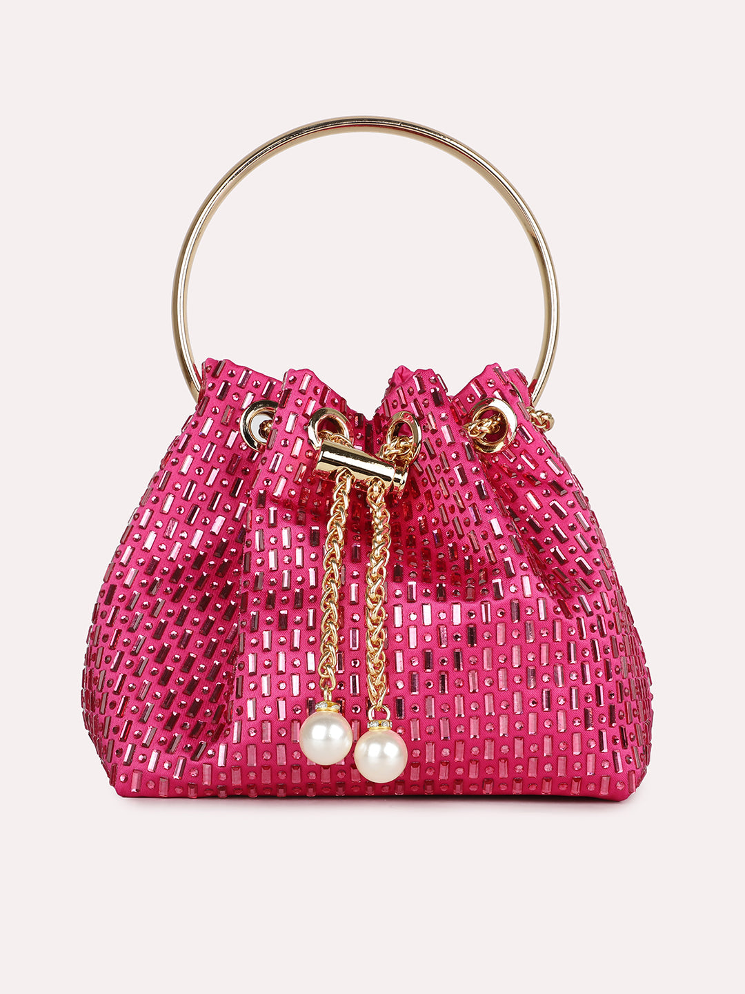 Womens Pink Embellished Pouch Potli