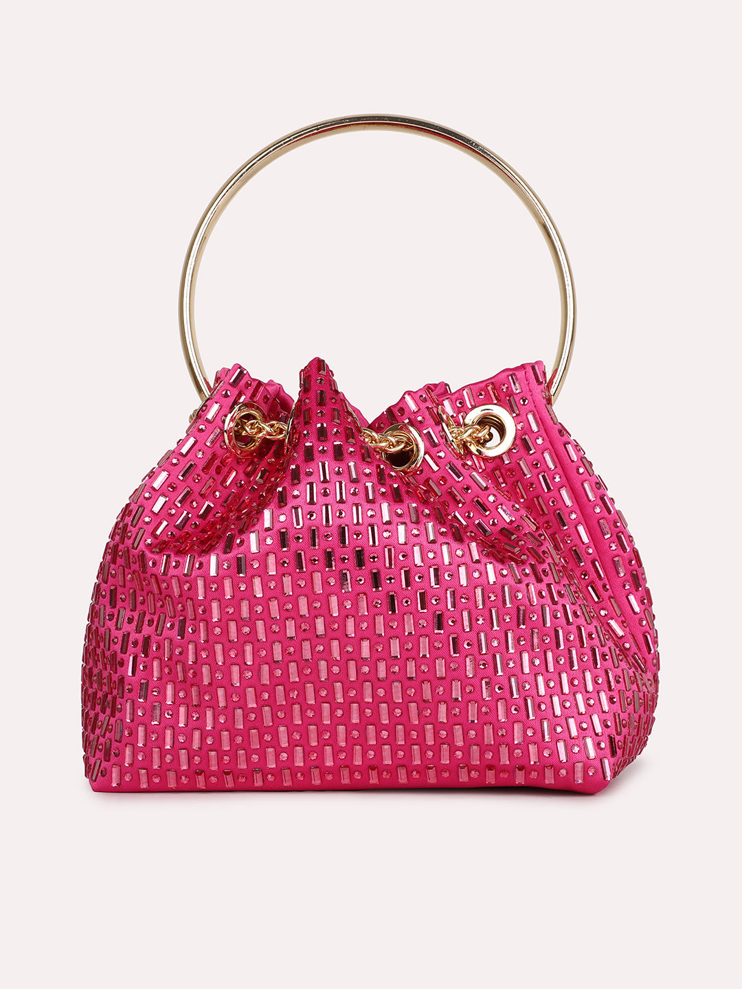 Womens Pink Embellished Pouch Potli