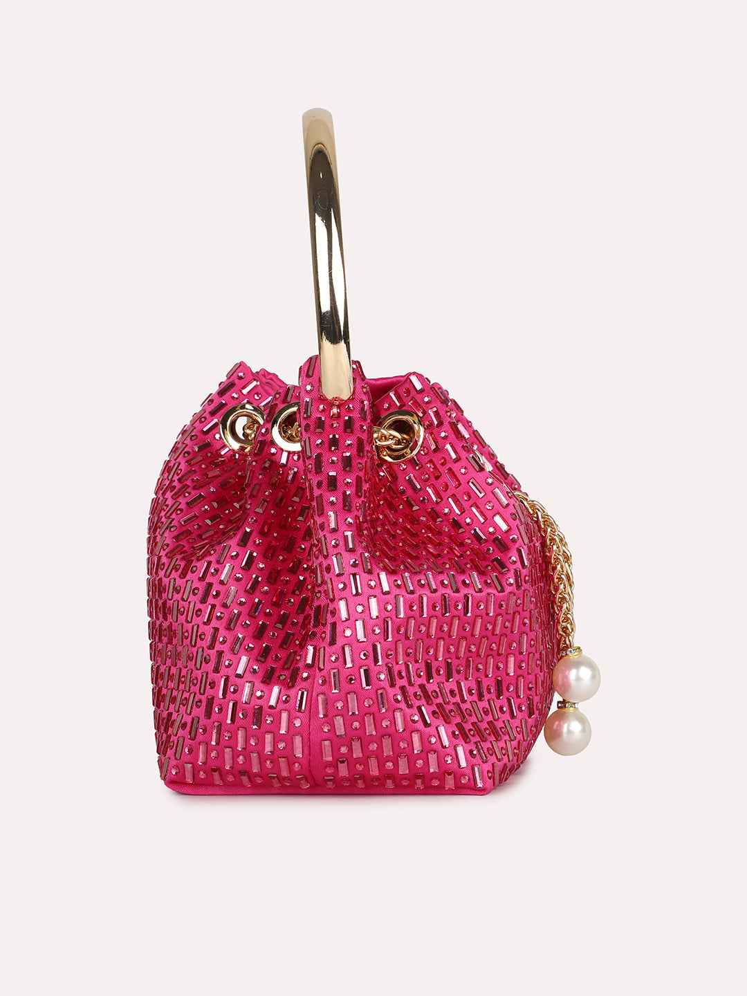 Womens Pink Embellished Pouch Potli