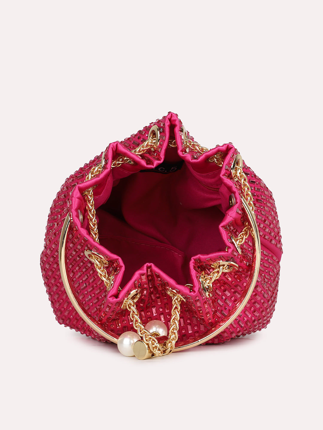 Womens Pink Embellished Pouch Potli