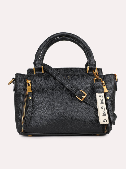 Womens Black Textured Handbag