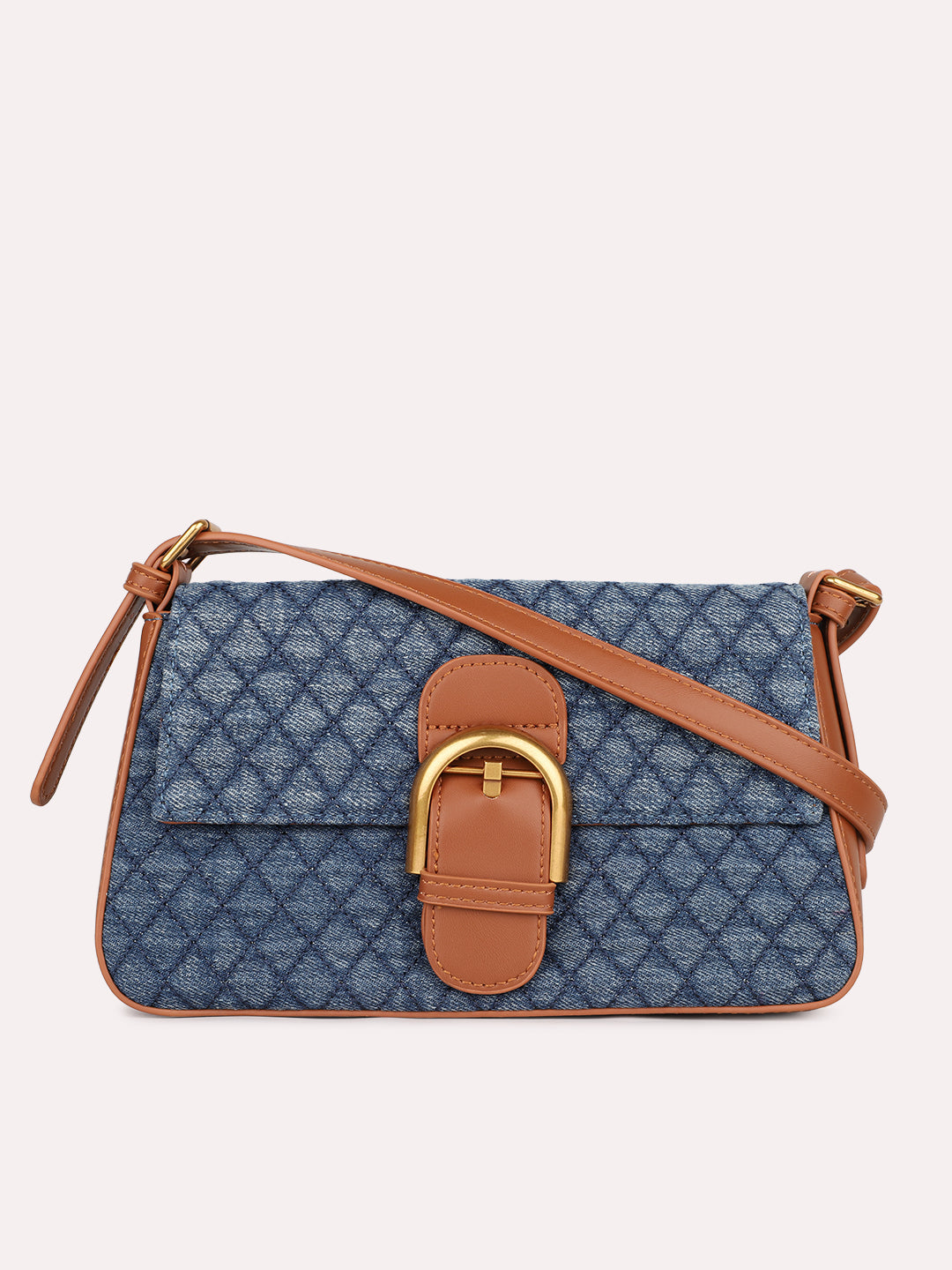 Womens Blue Textured Shoulder Bag