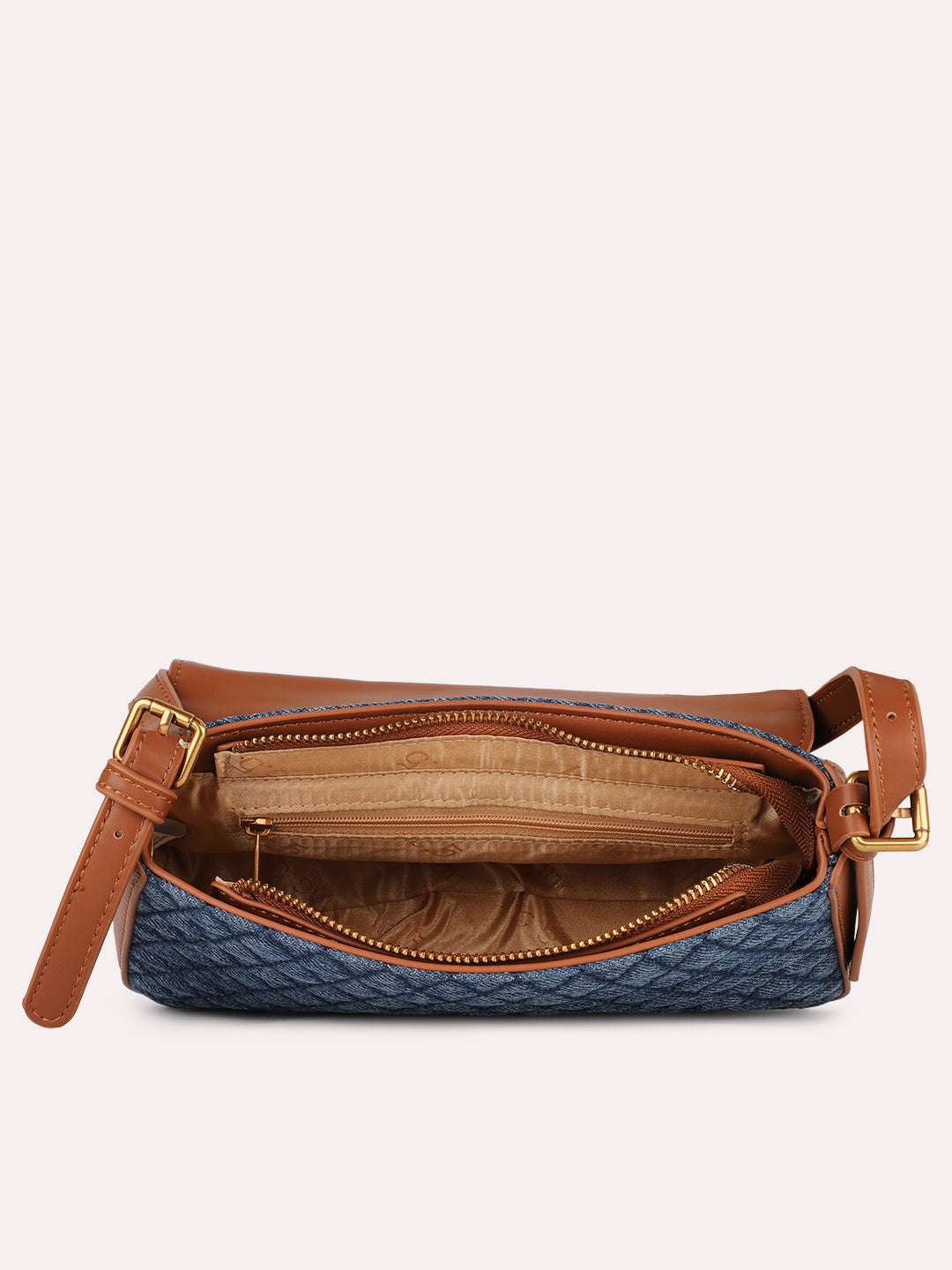 Womens Blue Textured Shoulder Bag