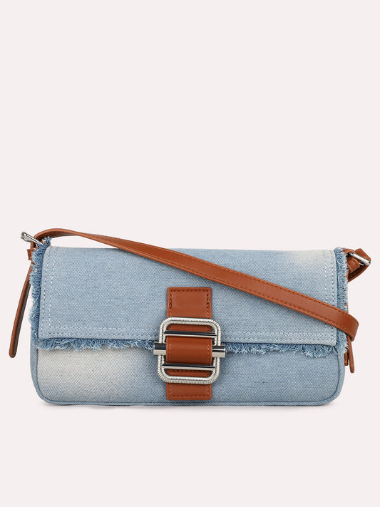 Womens Blue Textured Shoulder Bag