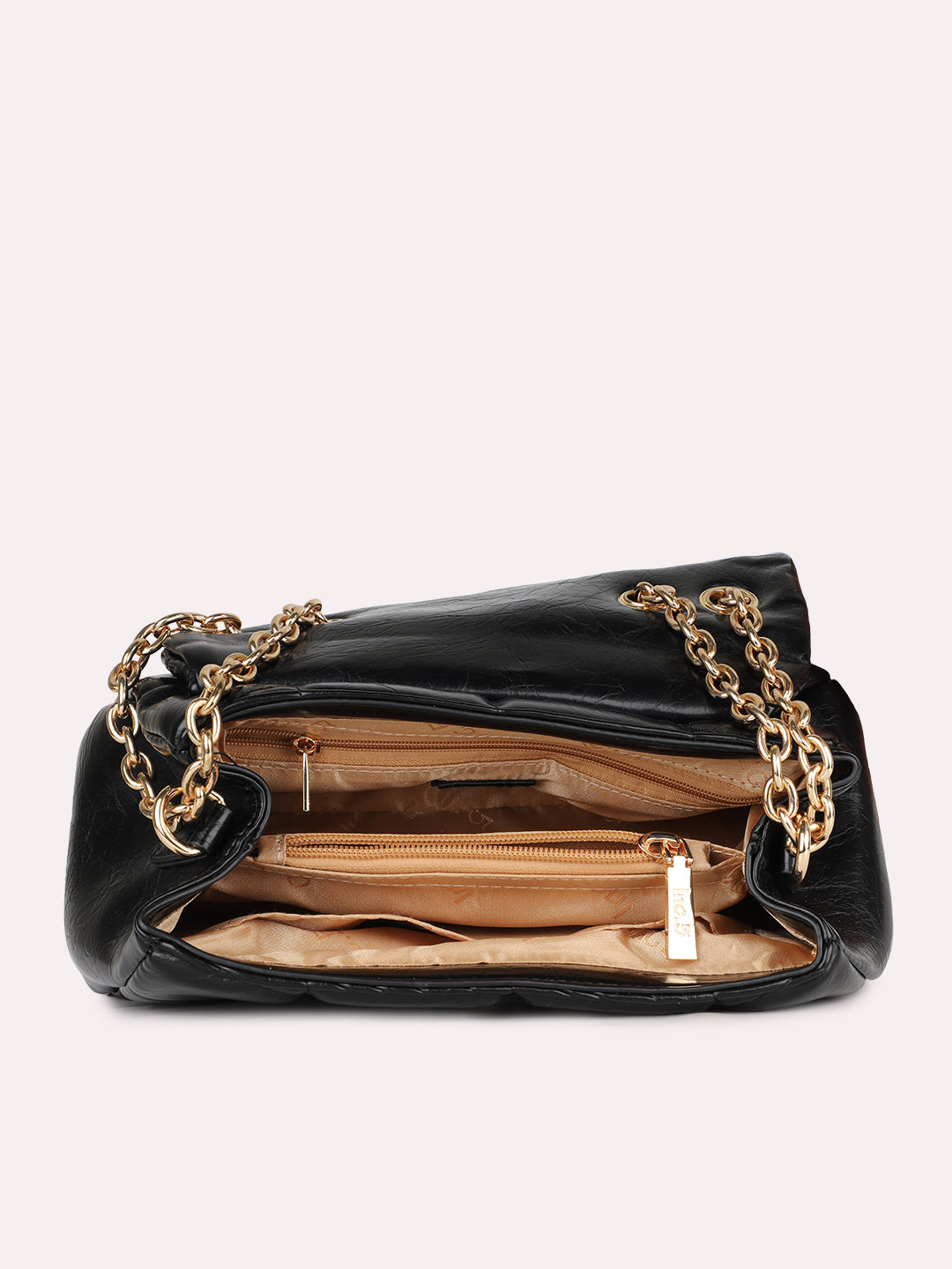 Womens Black Textured Shoulder Bag