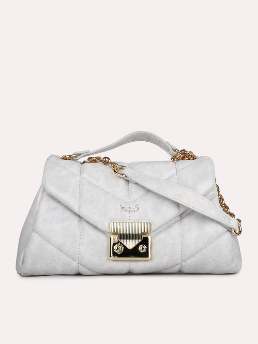 Womens White Textured Shoulder Bag