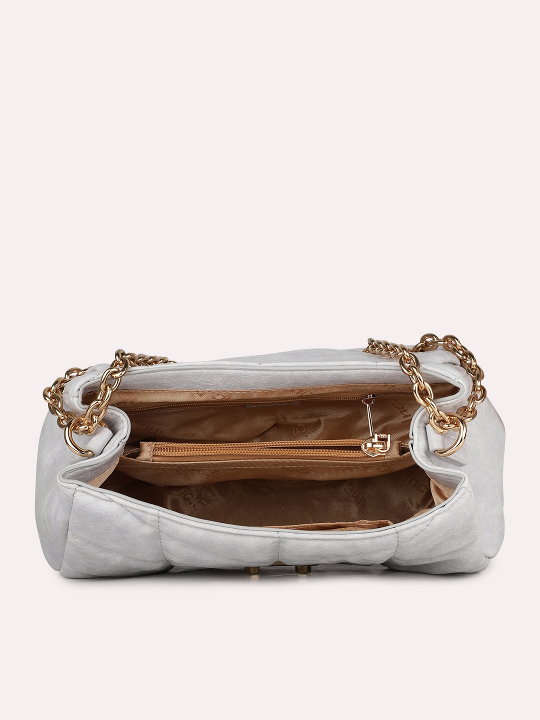 Womens White Textured Shoulder Bag