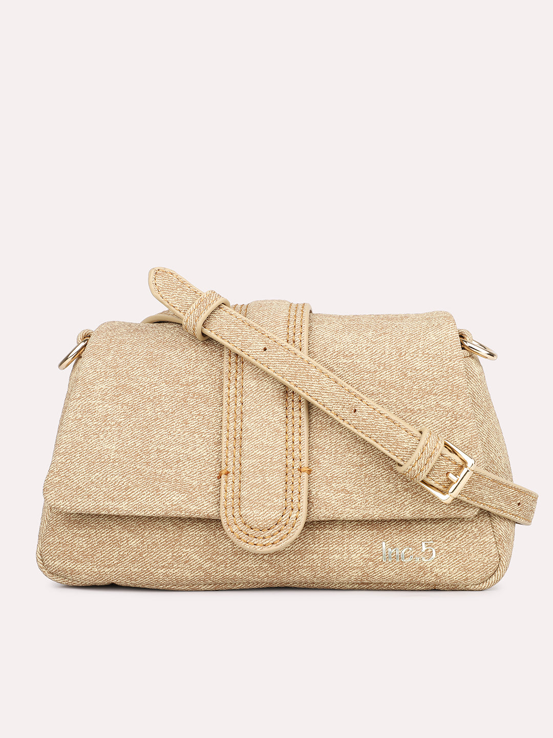 Womens Beige Textured Sling Bag