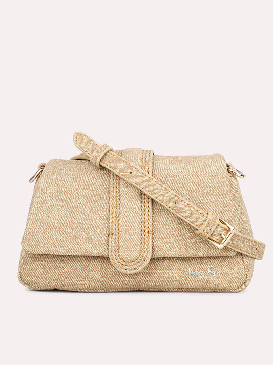 Womens Beige Textured Sling Bag