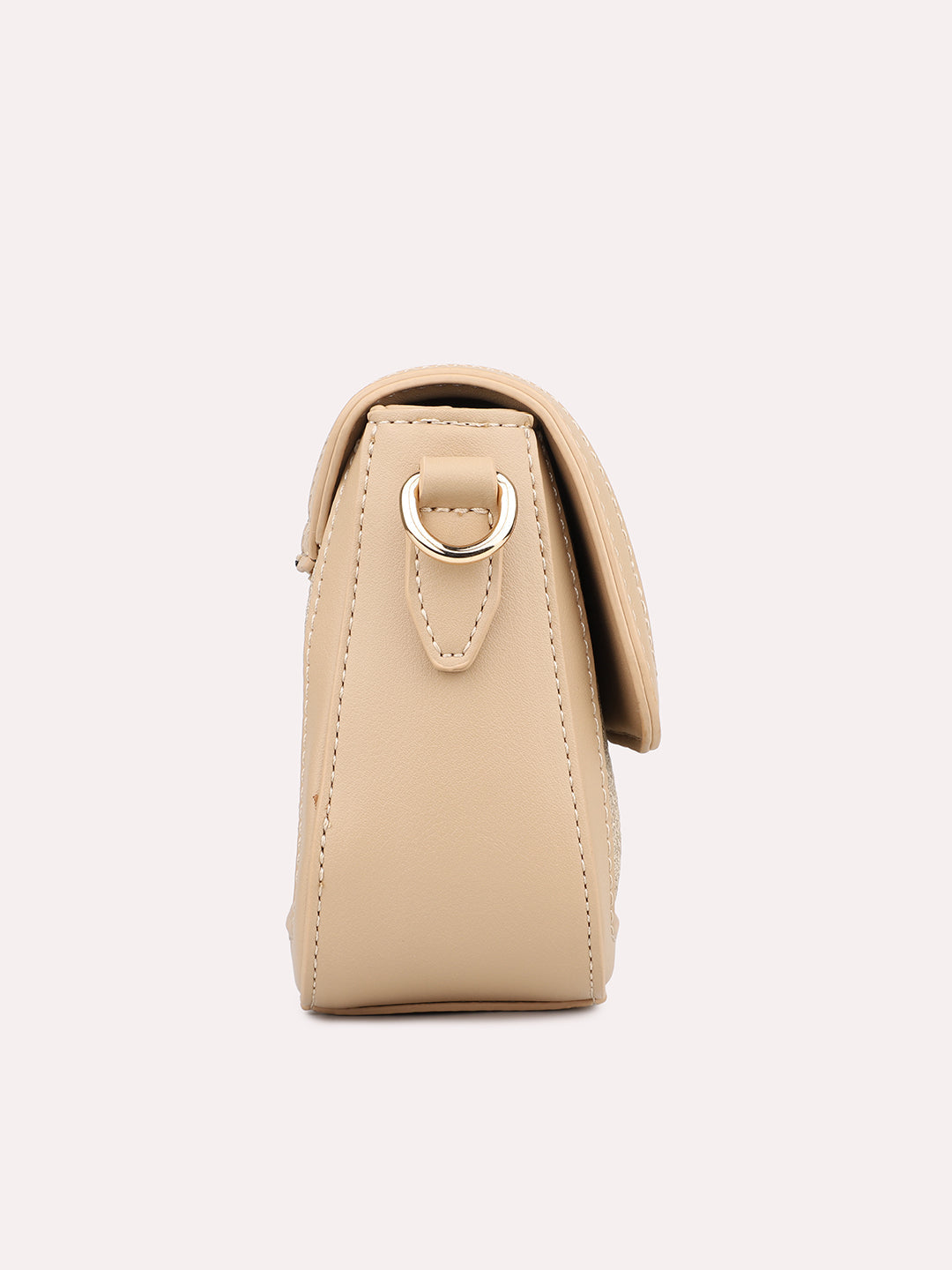 Womens Beige Textured Sling Bag