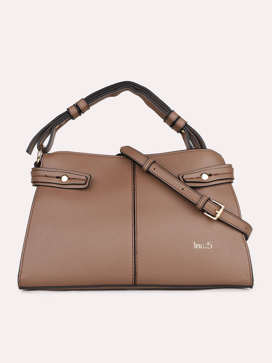 Womens Brown Solid Handbag