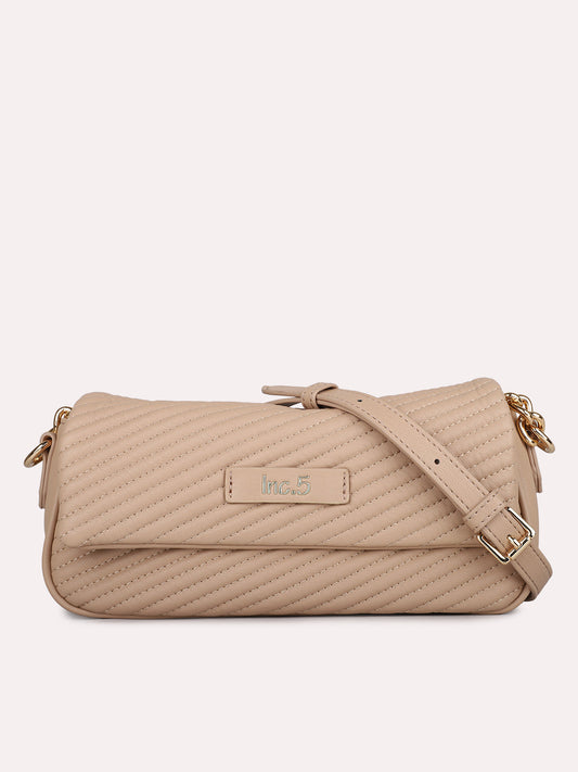 Womens Beige Textured Sling Bag