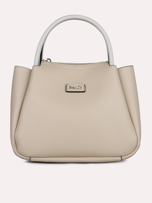 Womens Beige Textured Handbag