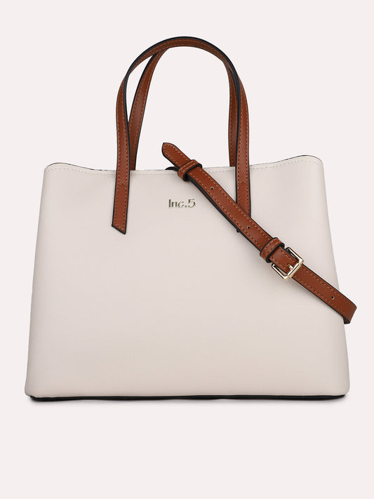 Womens Cream Solid Handbag