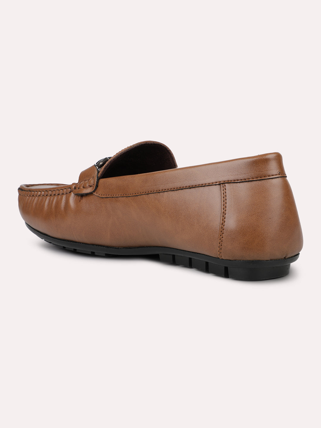 Men Tan Solid Leather Comfort Slip-Ons Loafers