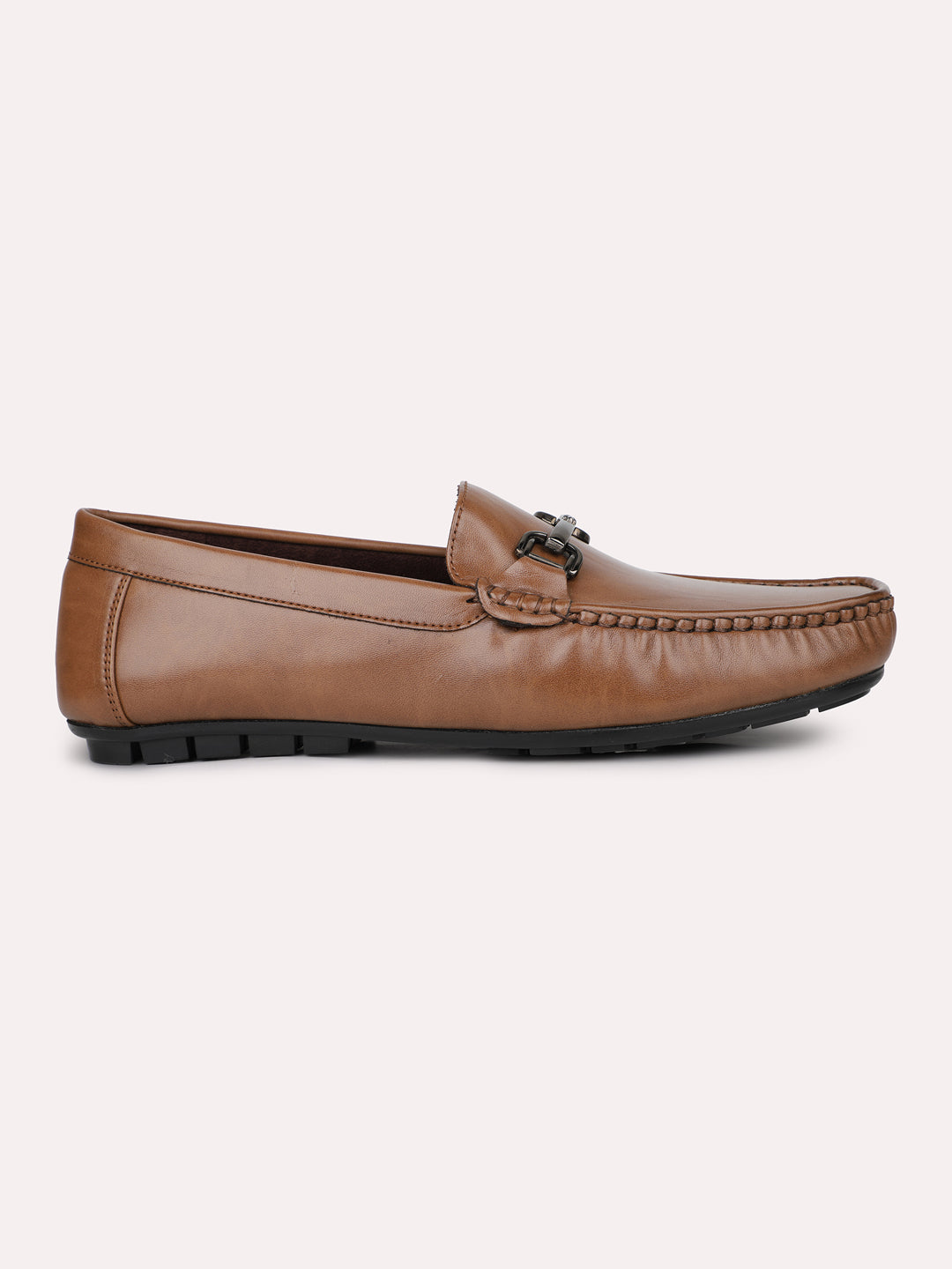 Men Tan Solid Leather Comfort Slip-Ons Loafers