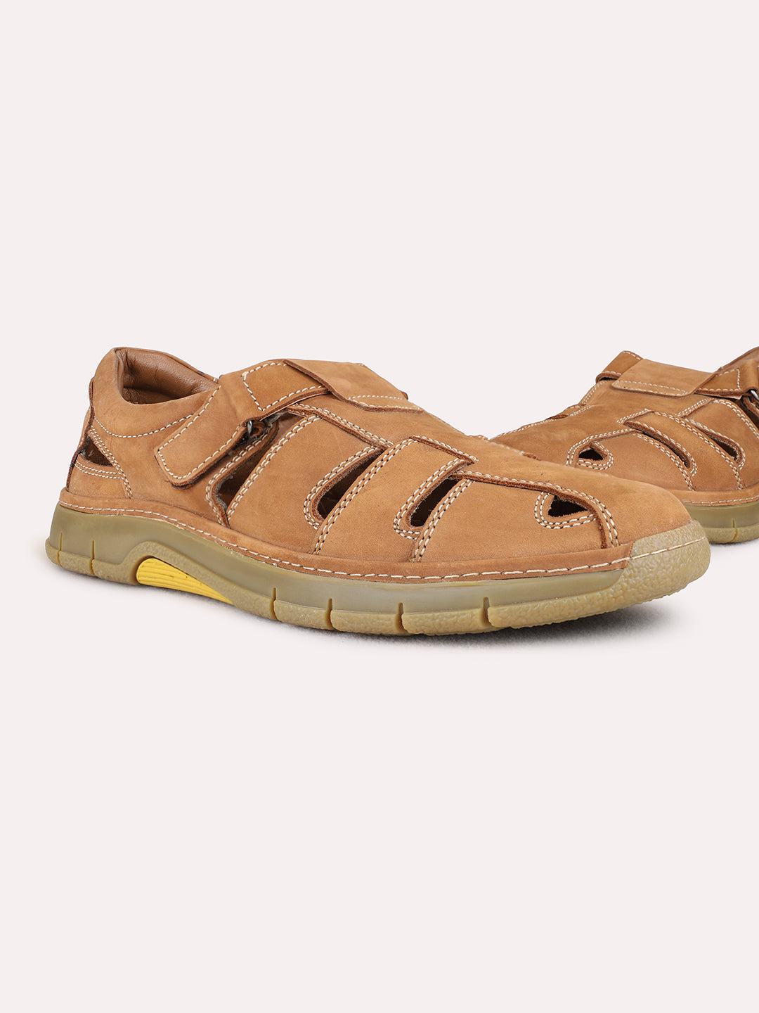 Mens Brown Casual Solid Round Toe Sandals