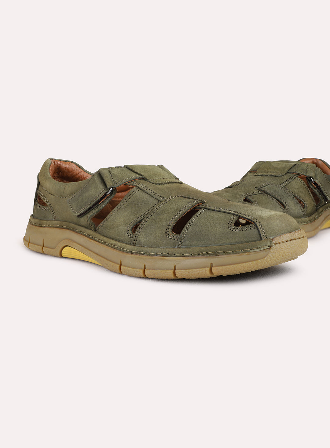Mens Olive Casual Solid Round Toe Sandals