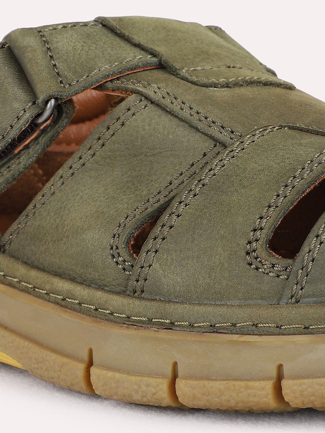 Mens Olive Casual Solid Round Toe Sandals