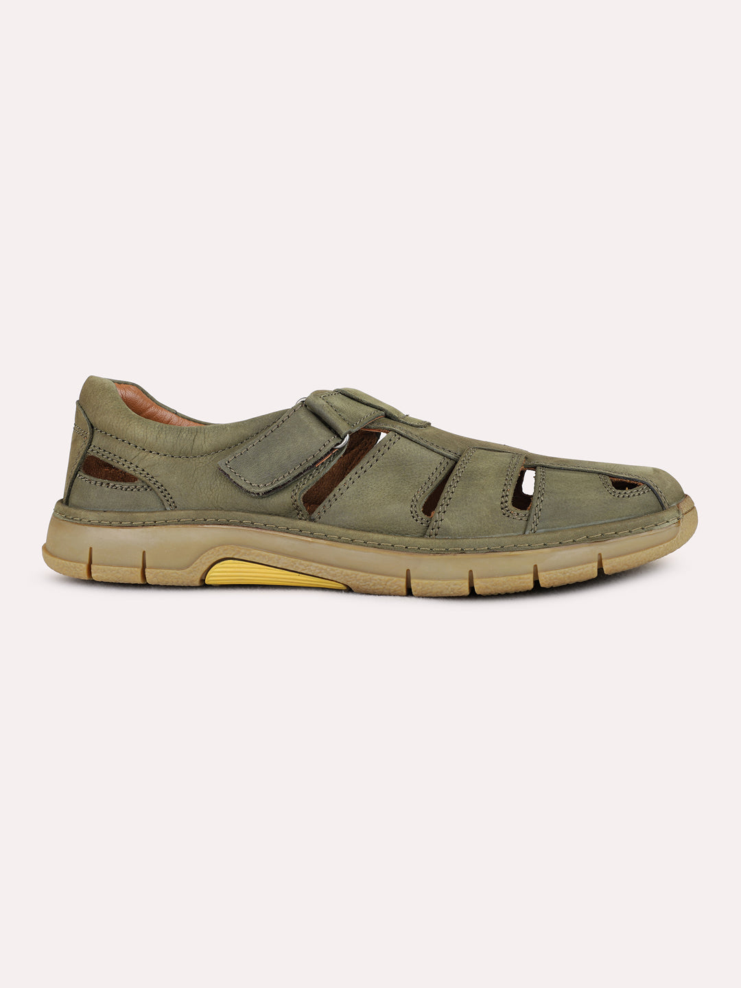 Mens Olive Casual Solid Round Toe Sandals