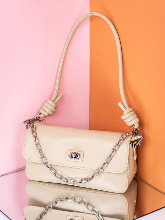 Womens Beige Solid Shoulder Bag