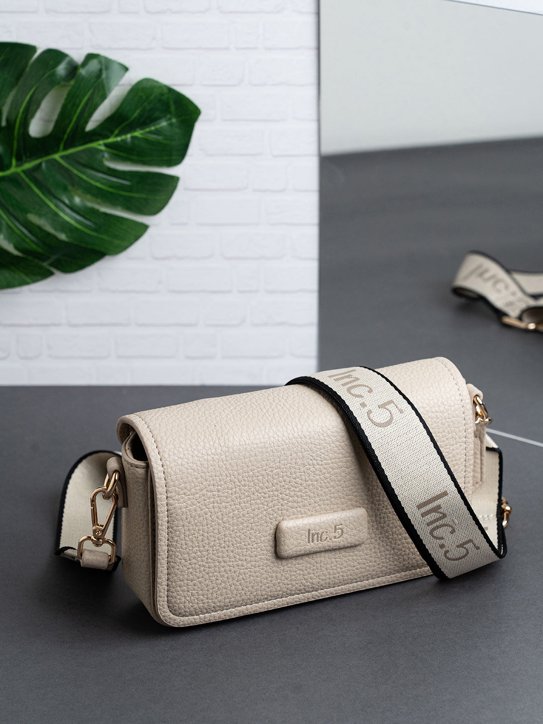 Womens Beige Textured Sling Bag