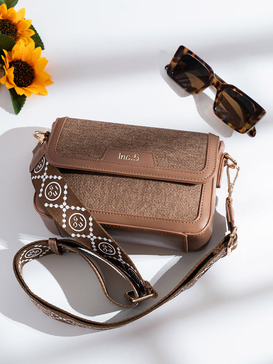 Womens Brown Textured Sling Bag