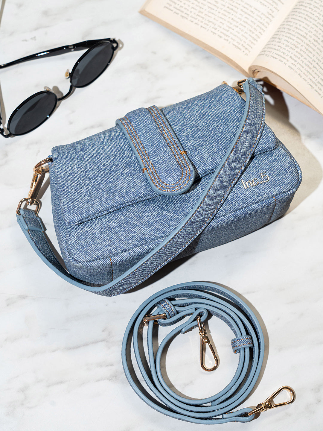 Womens Blue Textured Sling Bag