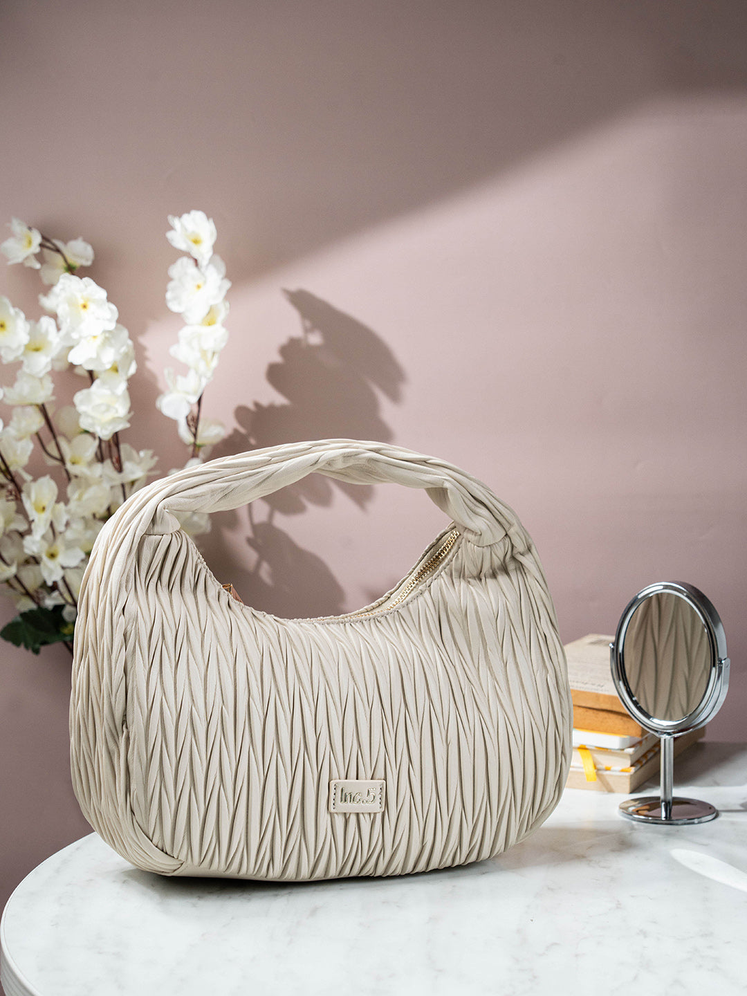 Womens Cream Textured Handbag