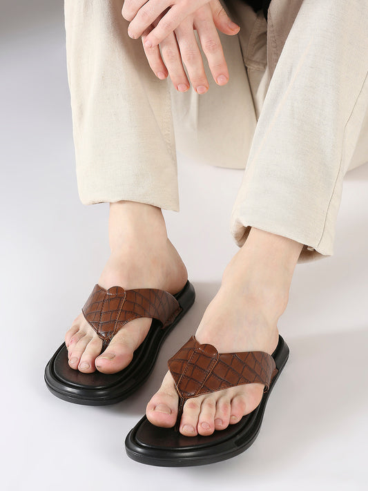 Men Tan Textured Casual Comfort Sandals