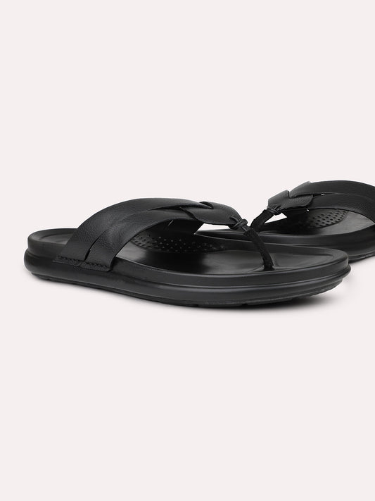 Men Black Solid Comfort Casual Sandals