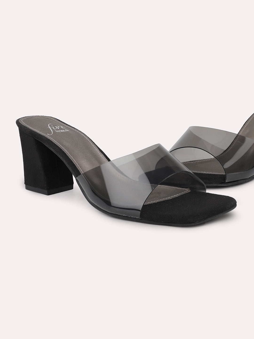 Women Black Transparent Solid Block Heels