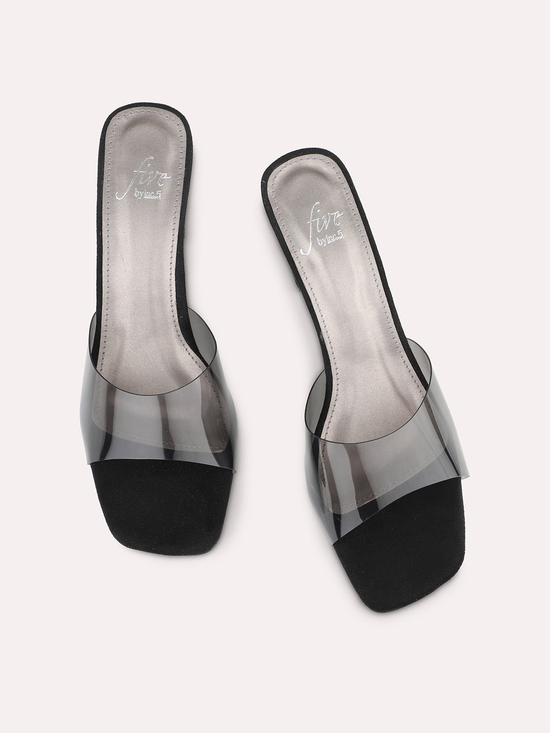 Women Black Transparent Solid Block Heels