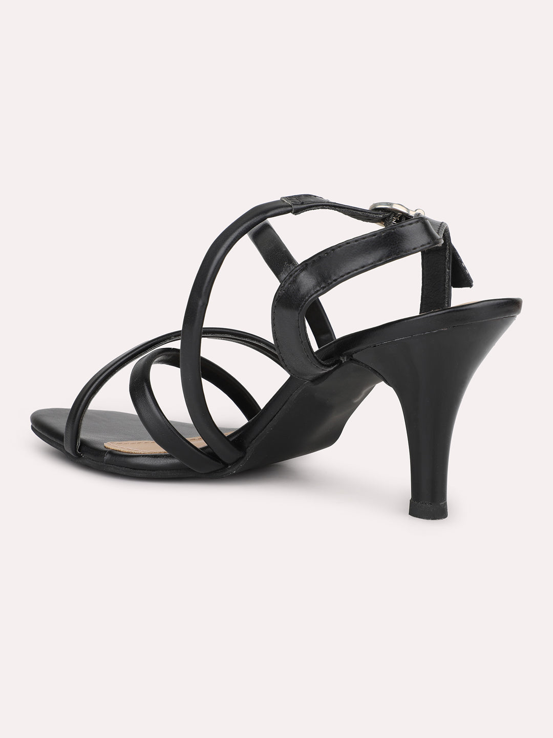 Women Black Strappy Slim Heels With Buckle Clousre