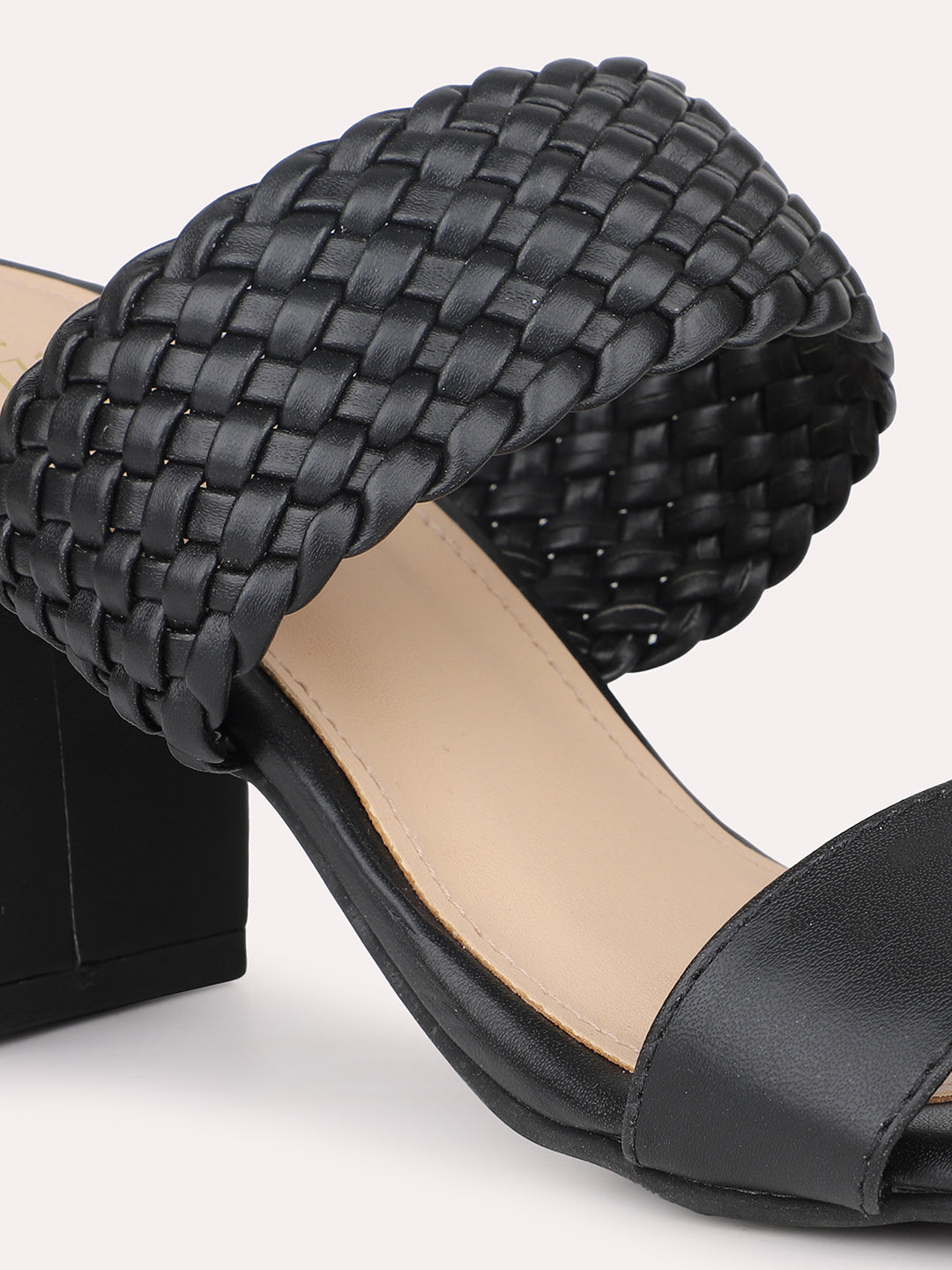 Women Black Textured Solid Block Heels