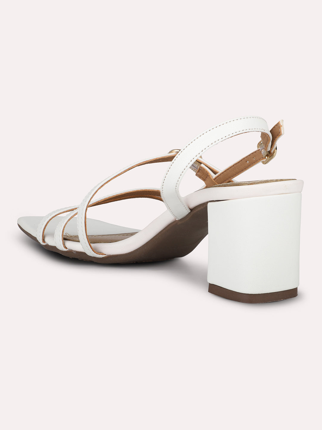 Women White Strappy Block Heels