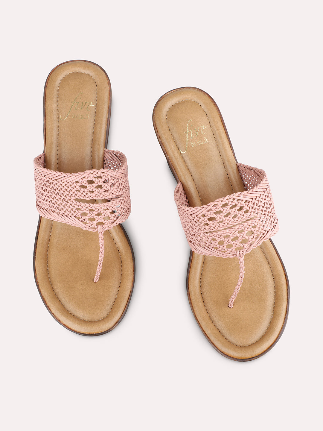 Women Peach Woven Design Wedge Sandals