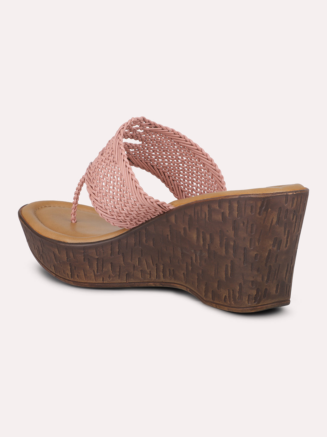 Women Peach Woven Design Wedge Sandals