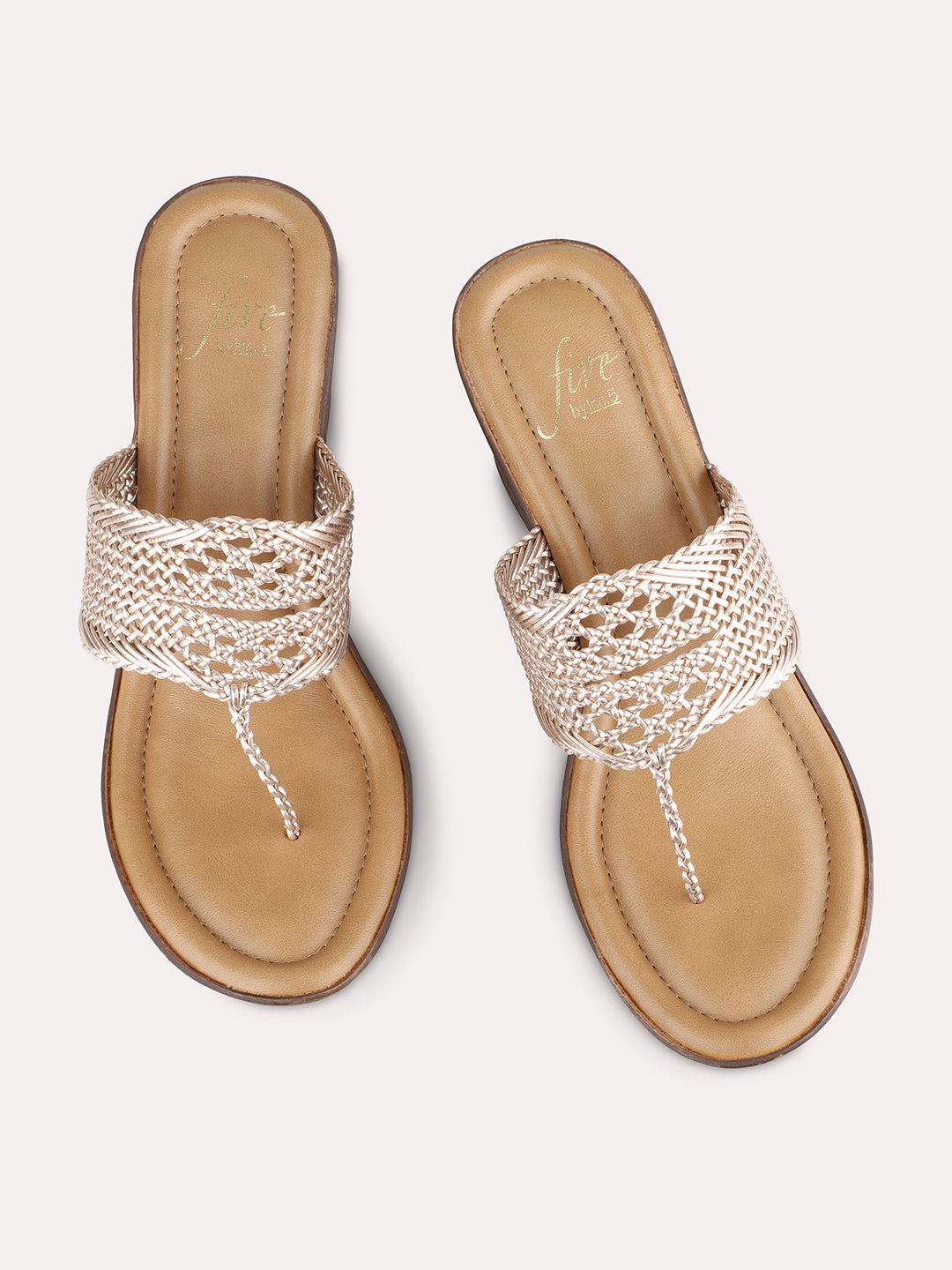 Women Rose Gold Woven Design Wedge Sandals