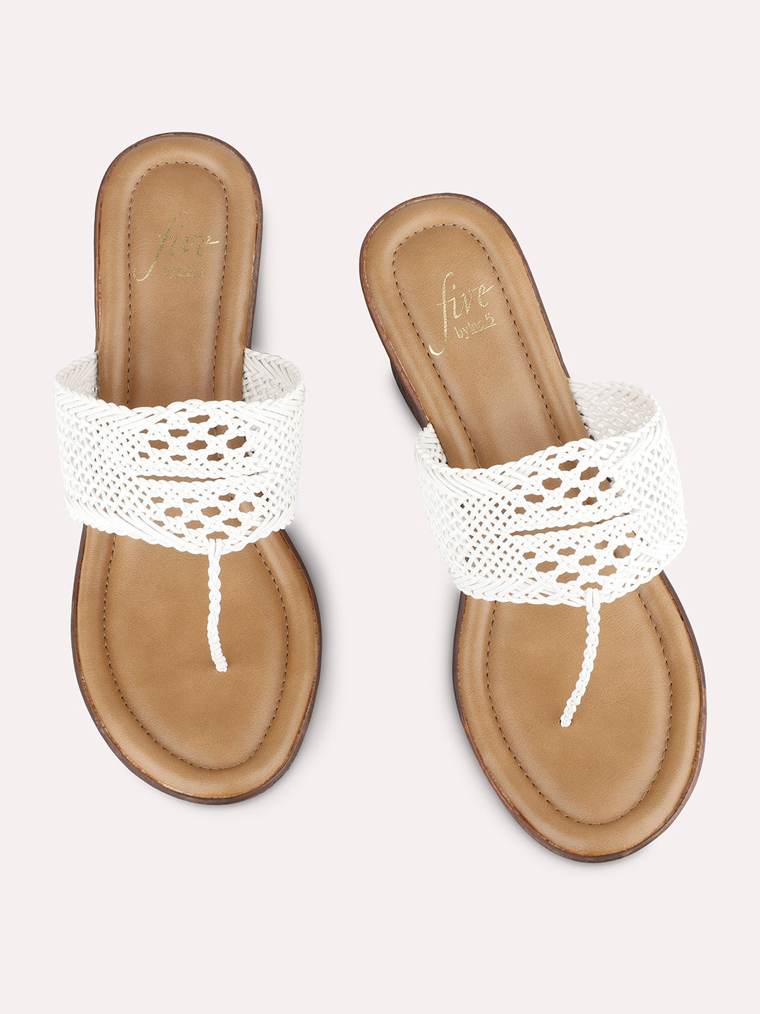 Women White Woven Design Wedge Sandals