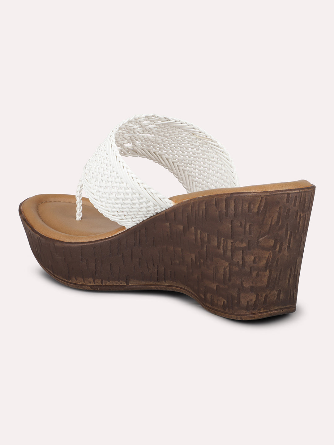 Women White Woven Design Wedge Sandals