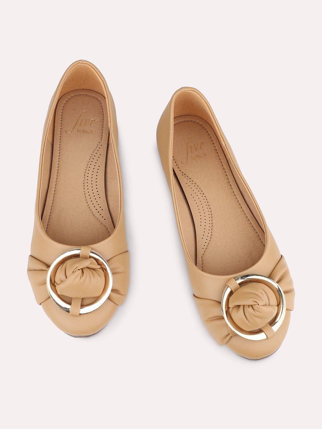 Women Beige Buckle Detailed ballerinas Flats