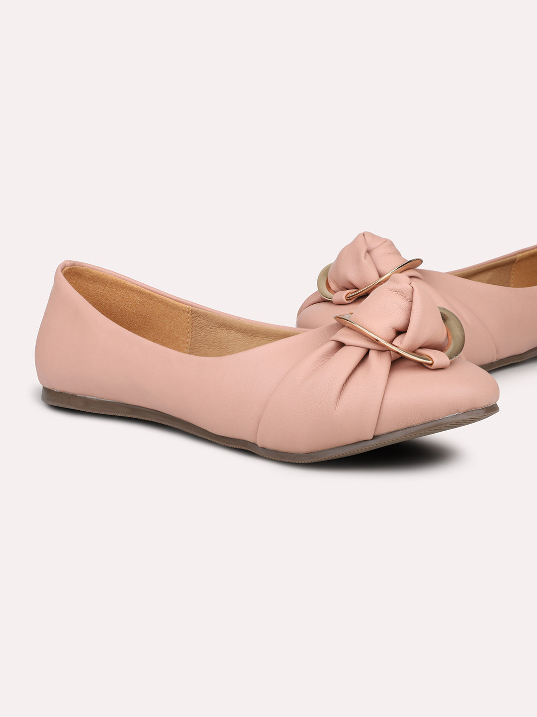 Women Peach Buckle Detailed ballerinas Flats