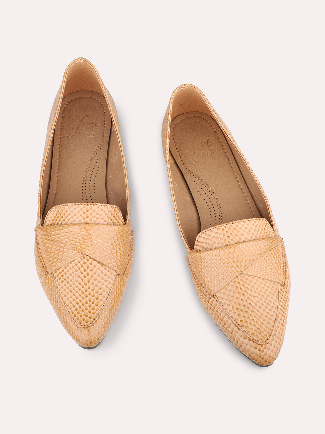 Women Beige Textured Ballerinas Flats