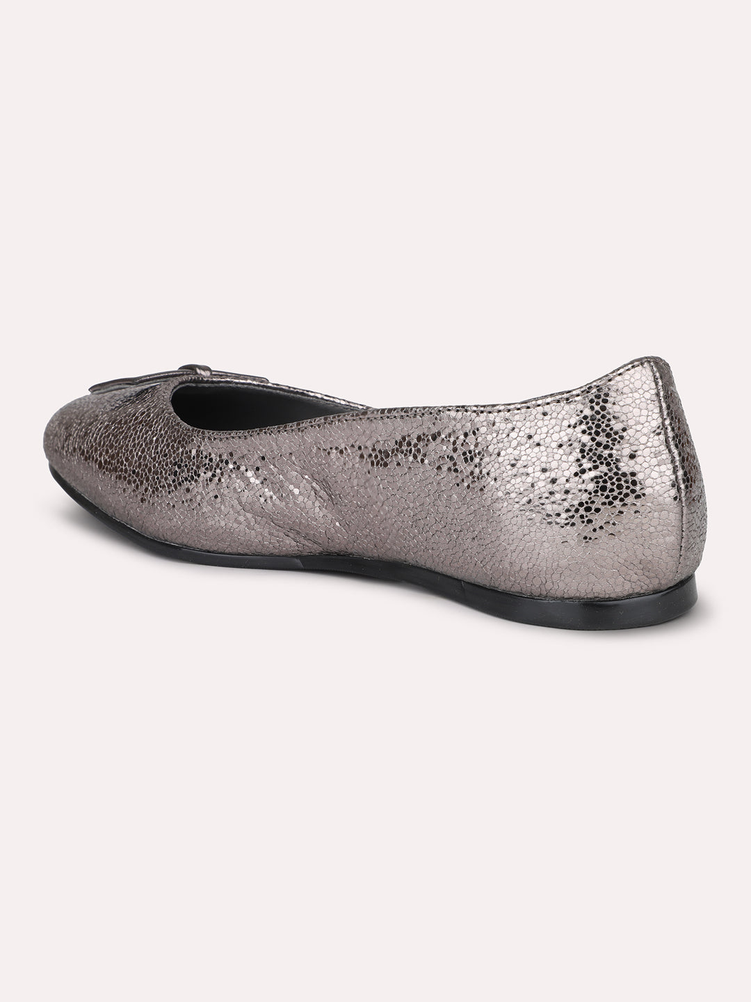 Women Pewter Textured Bow Detail Flats Ballerinas