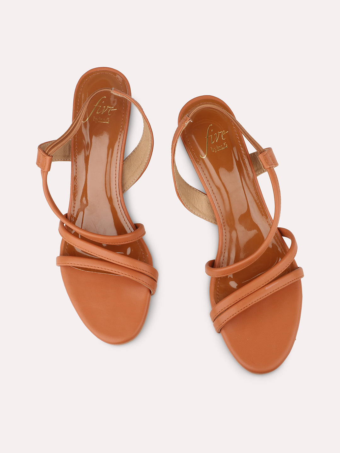 Women Tan Strappy Solid Slim Heels